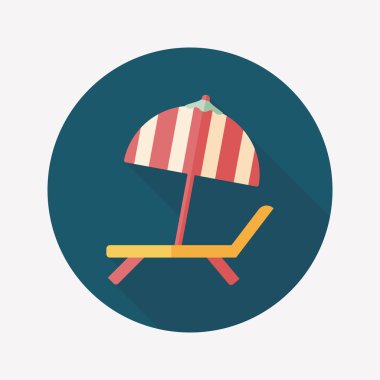 uzun gölge ile tembel plaj şezlong koltuğu düz simgesi