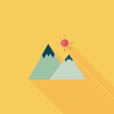 uzun gölge ile dağ turistik düz simgesi