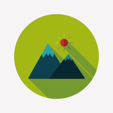 uzun gölge ile dağ turistik düz simgesi