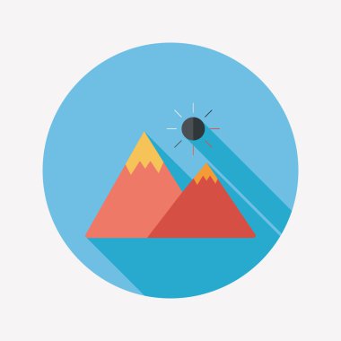 uzun gölge ile dağ turistik düz simgesi