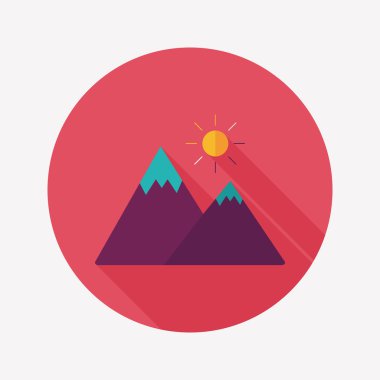 uzun gölge ile dağ turistik düz simgesi