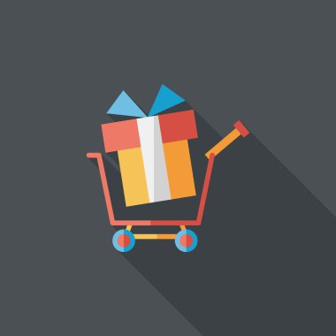 uzun gölge ile alışveriş sepeti düz simgesi