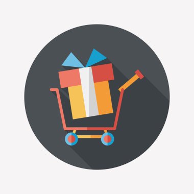 shopping cart flat icon with long shadow clipart