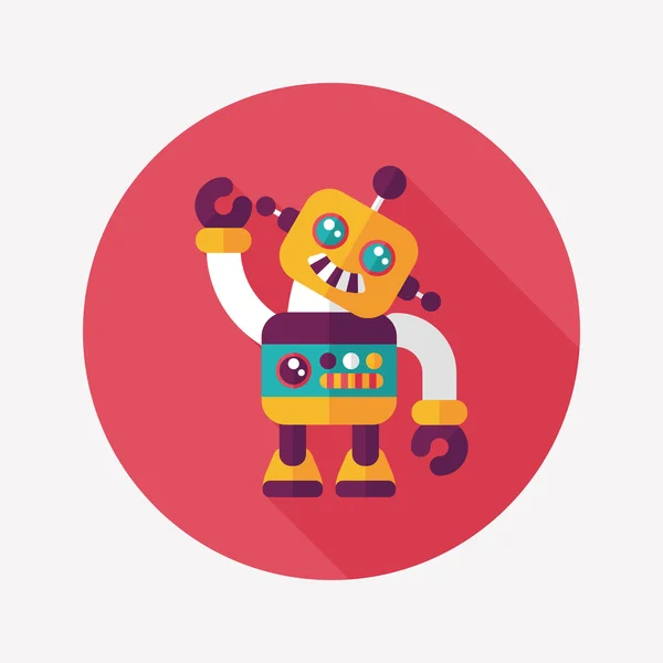 Vintage robot platte pictogram met lange schaduw, eps 10 — Stockvector