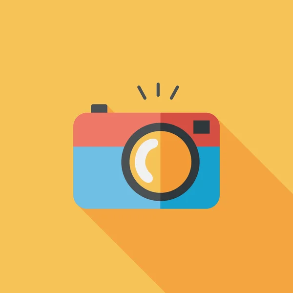 Camera flat icon with long shadow — Stock Vector