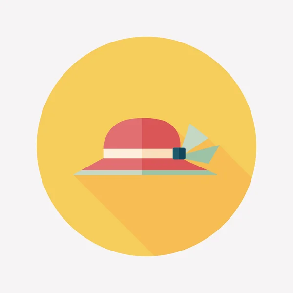 Sombrero de mujer icono plano con sombra larga — Vector de stock