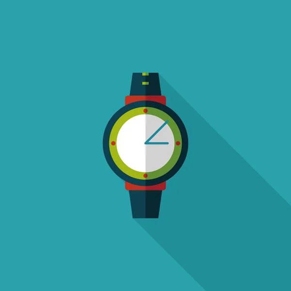 Reloj de pulsera icono plano con sombra larga — Vector de stock