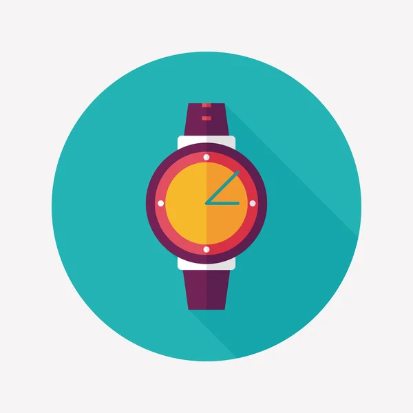 Reloj de pulsera icono plano con sombra larga — Vector de stock