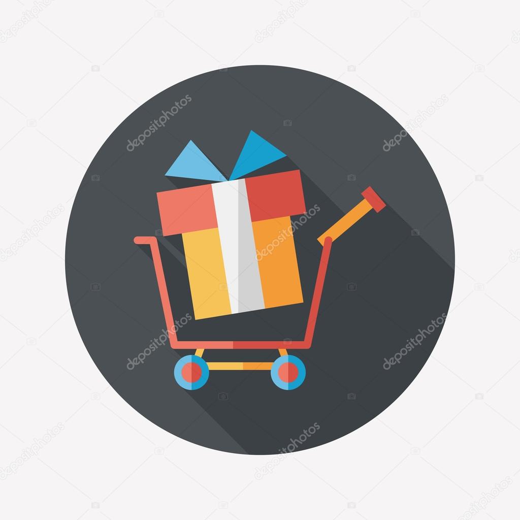 shopping cart flat icon with long shadow