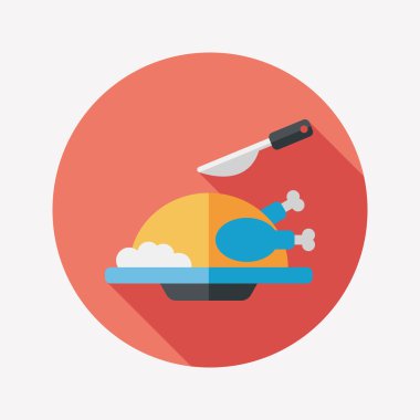 ızgara tavuk düz simgesi ile uzun gölge, eps10