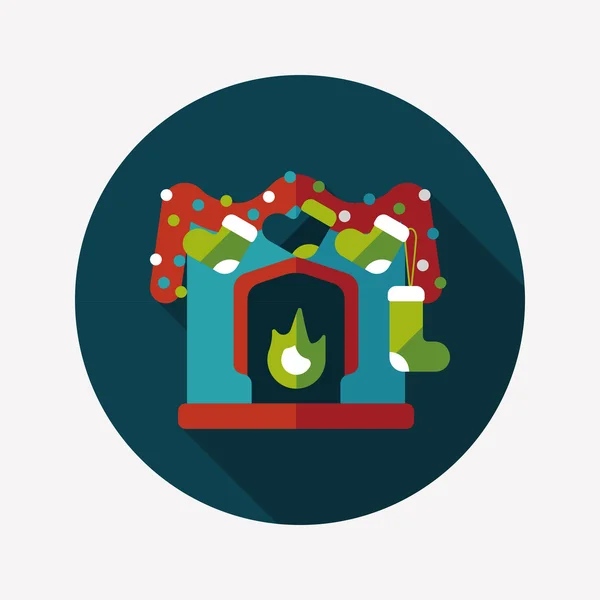 Decoración de la chimenea de Navidad icono plano con sombra larga eps10 — Vector de stock