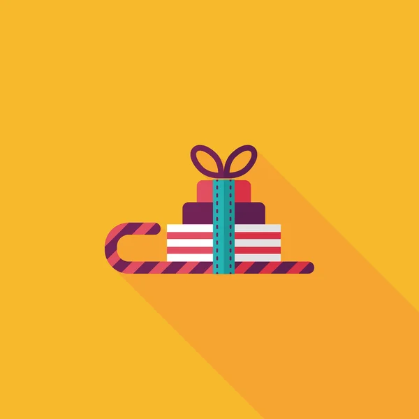 Navidad trineo cesta de regalo icono plano con sombra larga, eps10 — Vector de stock