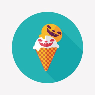 Cadılar Bayramı dondurma düz simgesi ile uzun gölge, eps10