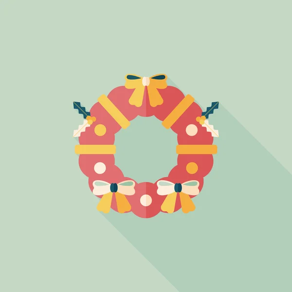 Navidad corona de acebo icono plano con sombra larga, eps10 — Vector de stock