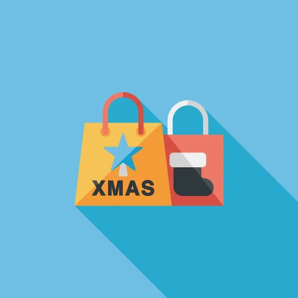 Christmas shopping bag platte pictogram met lange schaduw, eps10 — Stockvector