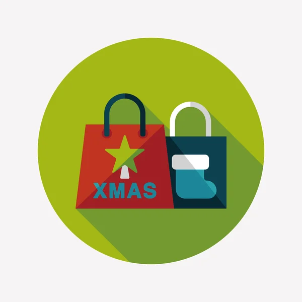 Christmas shopping bag platte pictogram met lange schaduw, eps10 — Stockvector