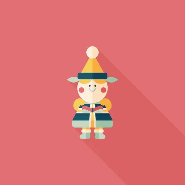 Christmas girl flat icon with long shadow, eps10 — стоковый вектор