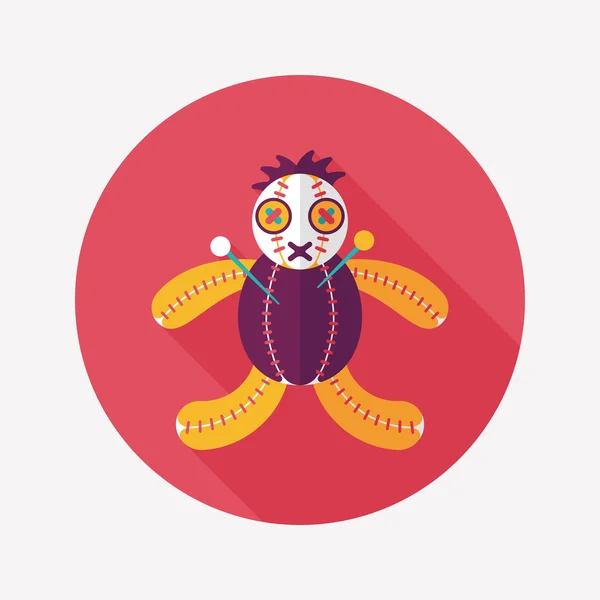 Halloween muñeca vudú icono plano con sombra larga, eps10 — Vector de stock