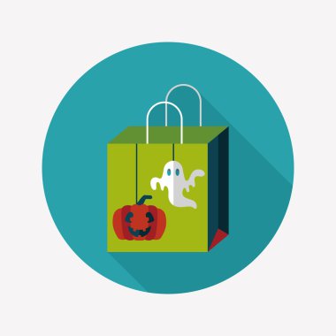 Cadılar Bayramı alışveriş çantası düz simgesi ile uzun gölge, eps10