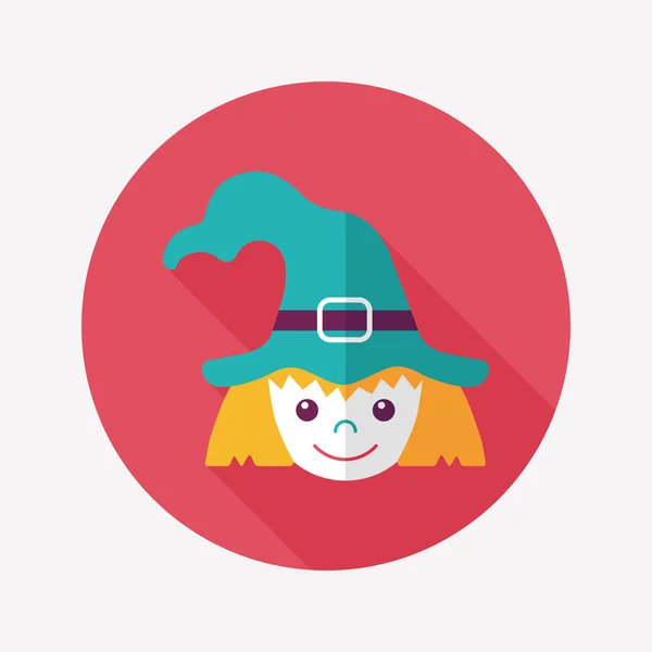Cute witch flat icon with long shadow, eps10 — стоковый вектор