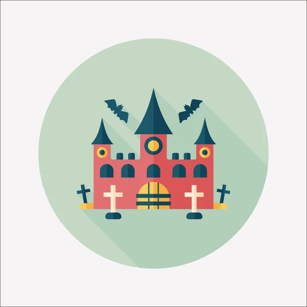 Halloween kasteel plat pictogram met lange schaduw, eps10 — Stockvector