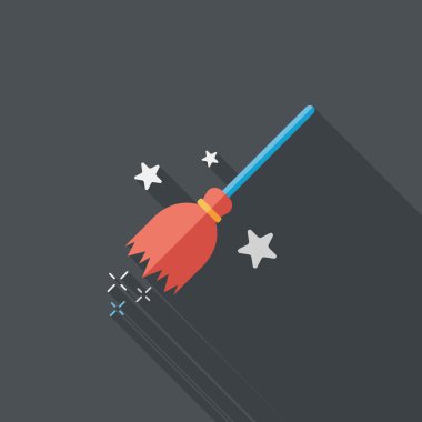 Cadı süpürge düz simgesi ile uzun gölge, eps10