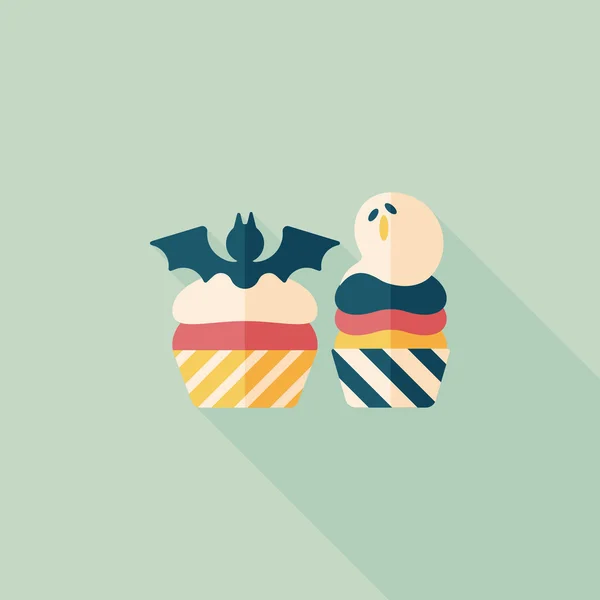 Cupcakes Halloween avec chauve-souris icône plate avec ombre longue, eps10 — Image vectorielle