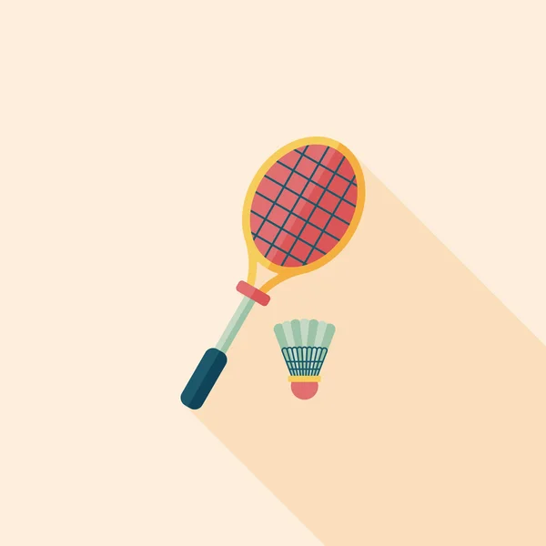 Racchetta da badminton e icona piatta a sfera con lunga ombra, eps10 — Vettoriale Stock