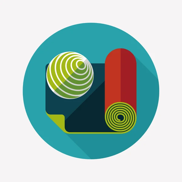 Tapis de yoga et icône plate balle avec ombre longue, eps10 — Image vectorielle