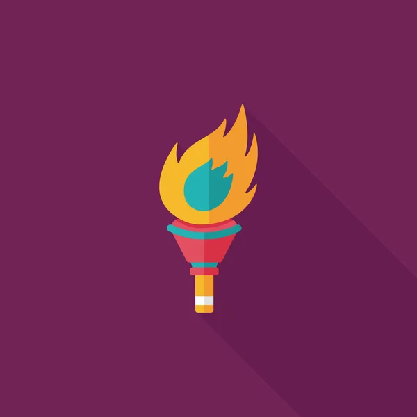 Flaming torch flat icon with long shadow, eps10 — стоковый вектор