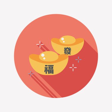 Çin yeni yılı düz simgesi ile uzun gölge, eps10, Altın külçe wi