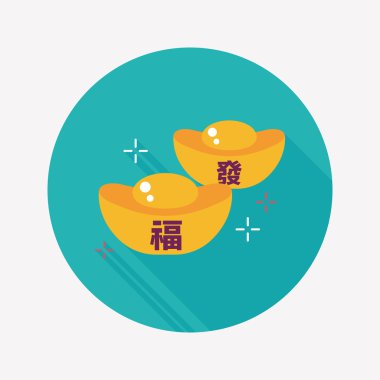 Çin yeni yılı düz simgesi ile uzun gölge, eps10, Altın külçe wi