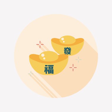 Çin yeni yılı düz simgesi ile uzun gölge, eps10, Altın külçe wi