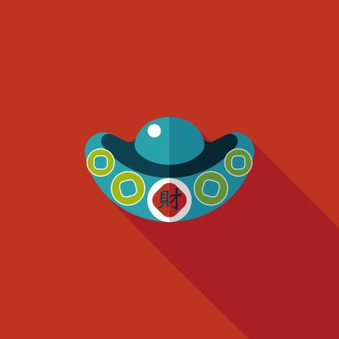 Çin yeni yılı düz simgesi ile uzun gölge, eps10, Altın külçe wi