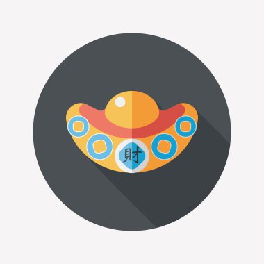 Çin yeni yılı düz simgesi ile uzun gölge, eps10, Altın külçe wi