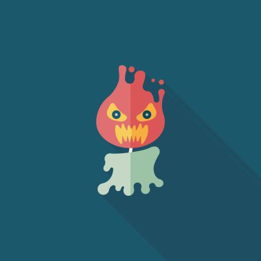 Halloween vlam duivel platte pictogram met lange schaduw, eps10