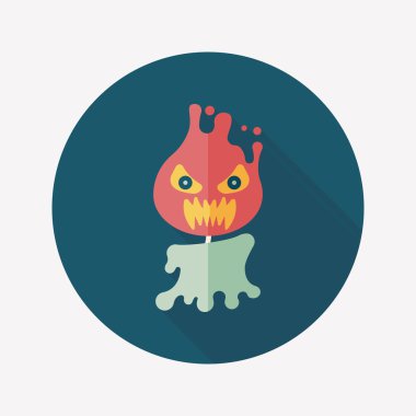 Halloween vlam duivel platte pictogram met lange schaduw, eps10