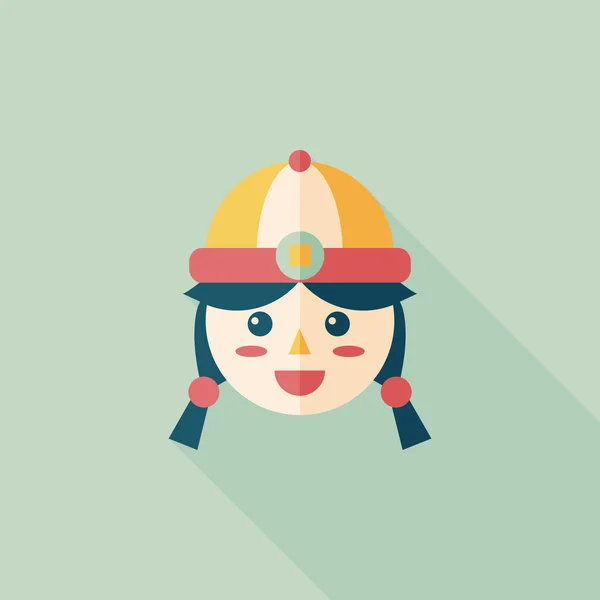 Chinese New Year girl flat icon with long shadow, eps10 — стоковый вектор