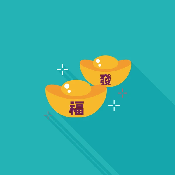 Chinese New Year flat icon with long shadow, eps10, Gold ingot wi — стоковый вектор