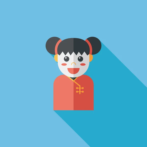Kinesiska nyåret flicka flat ikonen med långa skugga, eps10 — Stock vektor