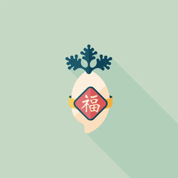 Icono plano de Año Nuevo chino con sombra larga, eps10, r blanco suerte — Vector de stock