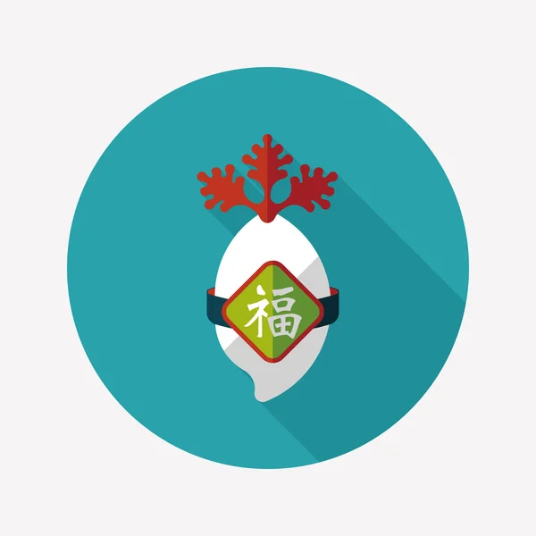 Icône plate du Nouvel An chinois avec ombre longue, eps10, r blanc chanceux — Image vectorielle