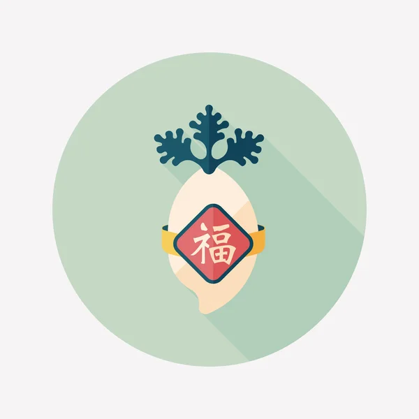 Icono plano de Año Nuevo chino con sombra larga, eps10, r blanco suerte — Vector de stock