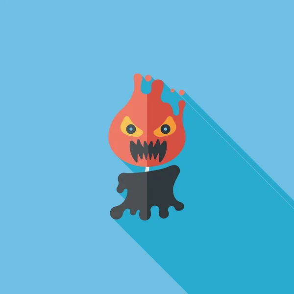 Ícone plano de diabo de chama de Halloween com sombra longa, eps10 — Vetor de Stock