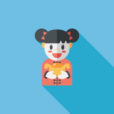 Çin yeni yılı kız uzun gölge, eps10 düz simgesiyle