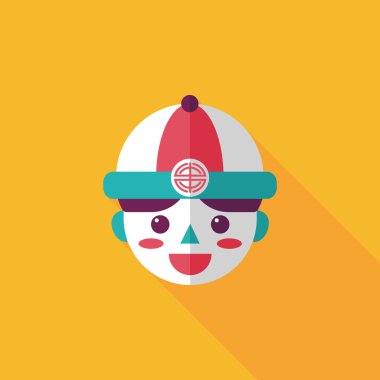 Çin yeni yılı çocuk düz simgesi ile uzun gölge, eps10