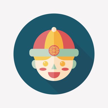 Çin yeni yılı çocuk düz simgesi ile uzun gölge, eps10