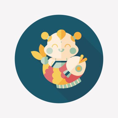 Çin yeni yılı uzun gölge, eps10 Çin maskot düz simgesiyle