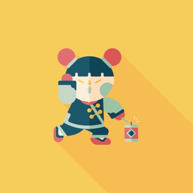 Çin yeni yılı kız uzun gölge, eps10 düz simgesiyle