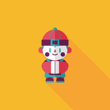 Çin yeni yılı çocuk düz simgesi ile uzun gölge, eps10